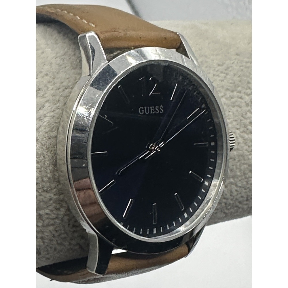 Guess Navy Blue Dial U0922G8 Brown Leather New Battery 39mm 8" Watch steel Q - Picture 3 of 12
